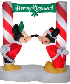 Gemmy Coming Soon 5.5' Airblown-Mickey & Minnie Kissing Under Mistletoe Banner Scene Disney Christmas Inflatable