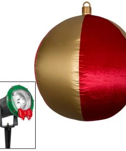 Christmas Gemmy Airblown Inflatable Mixed Media Hanging Velvet Ornament Round Vertical Stripes W/External Spotlight, 4.5 Ft Tall