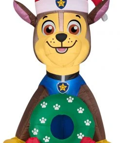 Coming Soon Gemmy Christmas Airblown Inflatable Chase In Santa Hat W/Wreath Nick, 3 Ft Tall, Brown