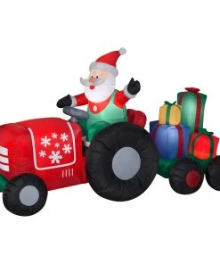 Gemmy Coming Soon 8.5' Wide Airblown Santa On Tractor W/Presents Scene Christmas Inflatable