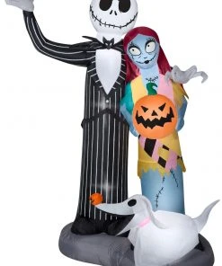 Gemmy Airblown Inflatable Jack Skellington, Sally And Zero, 6 Ft Tall, Black Halloween