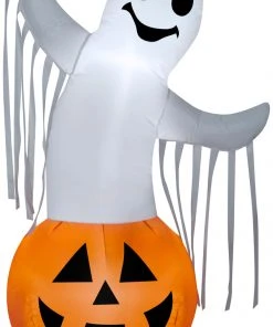 Seasons Inflatables Gemmy Aiblown Ghost In Pumpkin, White/Orange/Black