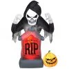 Gemmy 6' Animated Projection Airblown Fog Effect Fire & Ice-Shaking Reaper W/ Tombstone And Pumpkin Scene Halloween Inflatable
