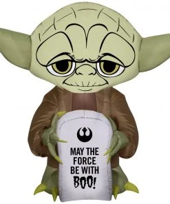 Halloween Gemmy Airblown Stylized Yoda W/Tombstone, 3 Ft Tall, Brown