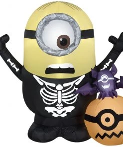 Seasons Inflatables Halloween Gemmy 3.5' Airblown Inflatable Minion Skeleton W/Pumpkin Scene Universal