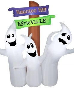 Coming Soon Gemmy Airblown Ghost Trio Sign Scene, 5.5 Ft Tall