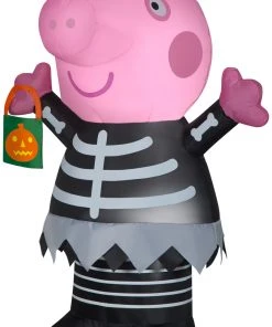 Gemmy Airblown Inflatable Peppa Pig In Skeleton Costume, 4.5 Ft Tall, Pink Halloween