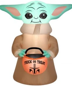 Halloween Gemmy Airblown Inflatable Grogu™ With Treat Bag, 4.5 Ft Tall, Brown