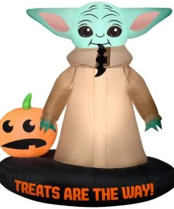 Coming Soon Gemmy Airblown Inflatable Grogu™ With Jack O' Lantern, 5.5 Ft Tall, Brown