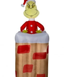Gemmy 5.5' Animated Airblown Grinch Popping Out Of Chimney Grinch Christmas Inflatable