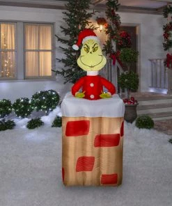 Gemmy 5.5' Animated Airblown Grinch Popping Out Of Chimney Grinch Christmas Inflatable