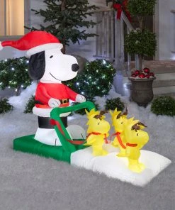 Seasons Inflatables Peanuts Santa Snoopy On Sled With Woodstock Airblown Inflatable Coming Soon
