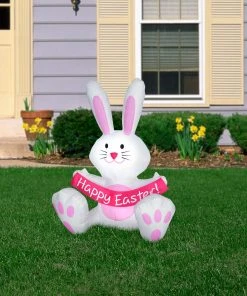 Gemmy 3.5' Airblown White Easter Bunny Spring Inflatable