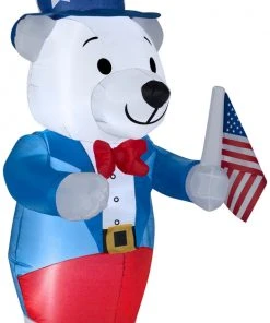 Gemmy 6' White Fourth Of July Bear Spring Inflatable Inflatables