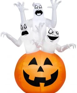 Gemmy 6' Airblown Three Ghosts In Pumpkin Halloween Inflatable
