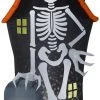 Gemmy 8' Projection Airblown Skeleton And Haunted House Tombstone Scene Halloween Inflatable