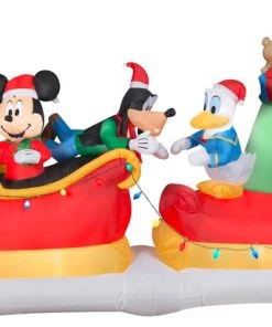 Gemmy Animated Airblown Inflatable Mickey Mouse And Friends Sleigh Scene, 15 Ft Wide Christmas