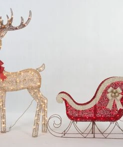 Everstar Set Of 2 UL Buck And Sleigh Sculpture Christmas