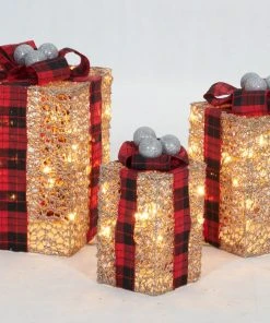 Everstar Christmas Set Of 3 UL Gift Box Sculpture