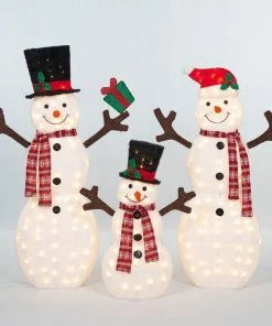 Everstar Set Of 3 UL Fluffy Snowman Family Sculpture