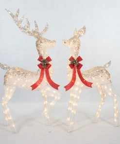 Everstar Set Of 2 UL Ombre Glittering Thread Buck And Doe Sculpture Christmas